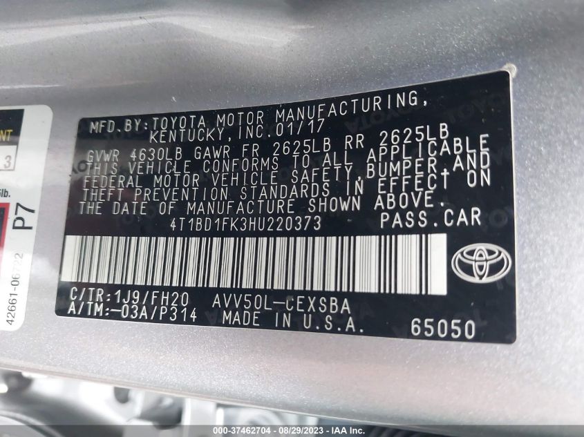 2017 TOYOTA CAMRY HYBRID - 4T1BD1FK3HU220373