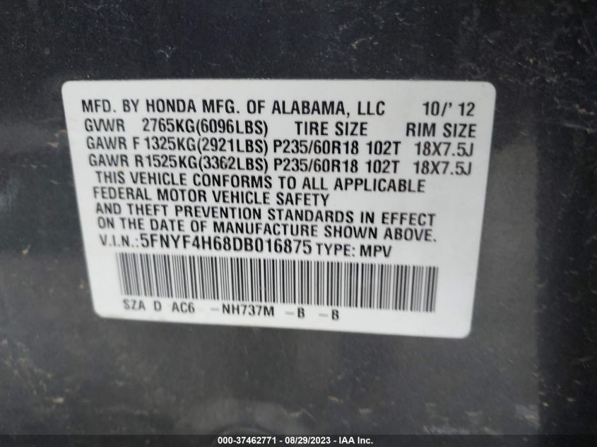 2013 HONDA PILOT EX-L - 5FNYF4H68DB016875
