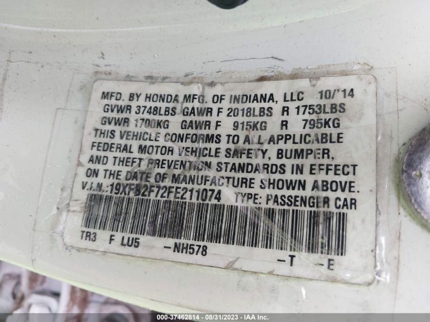 2015 HONDA CIVIC SEDAN SE - 19XFB2F72FE211074