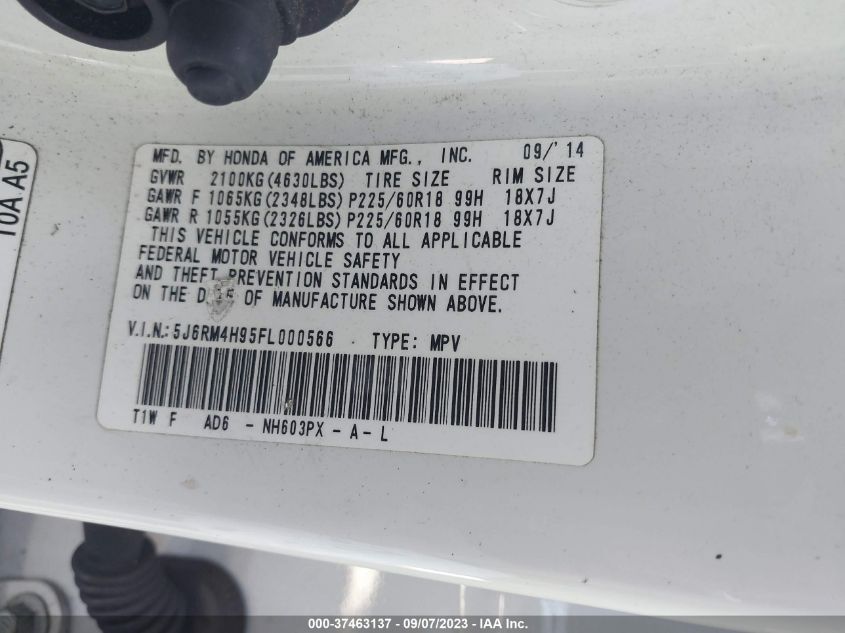 2015 HONDA CR-V TOURING - 5J6RM4H95FL000566