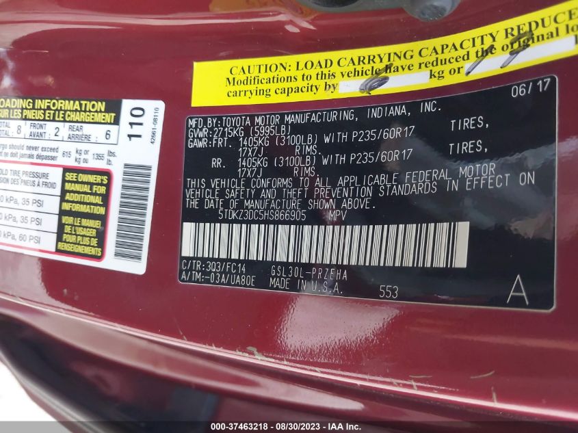 2017 TOYOTA SIENNA LE - 5TDKZ3DC5HS866905