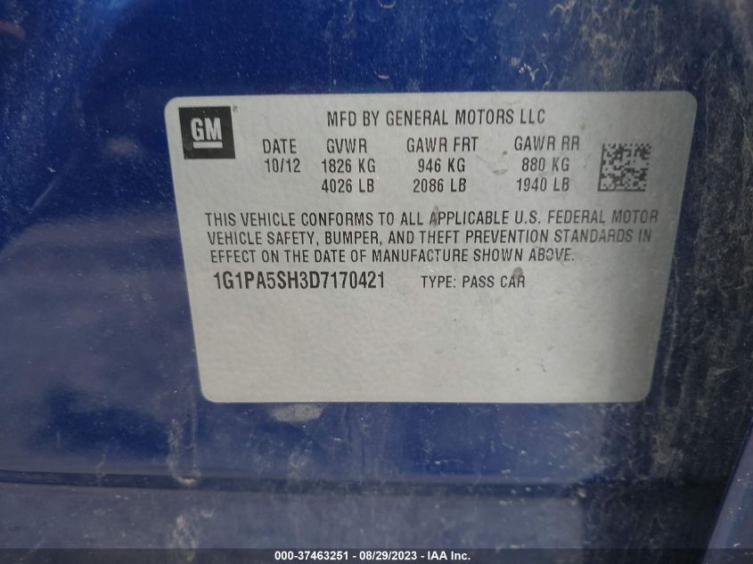 2013 CHEVROLET CRUZE LS - 1G1PA5SH3D7170421