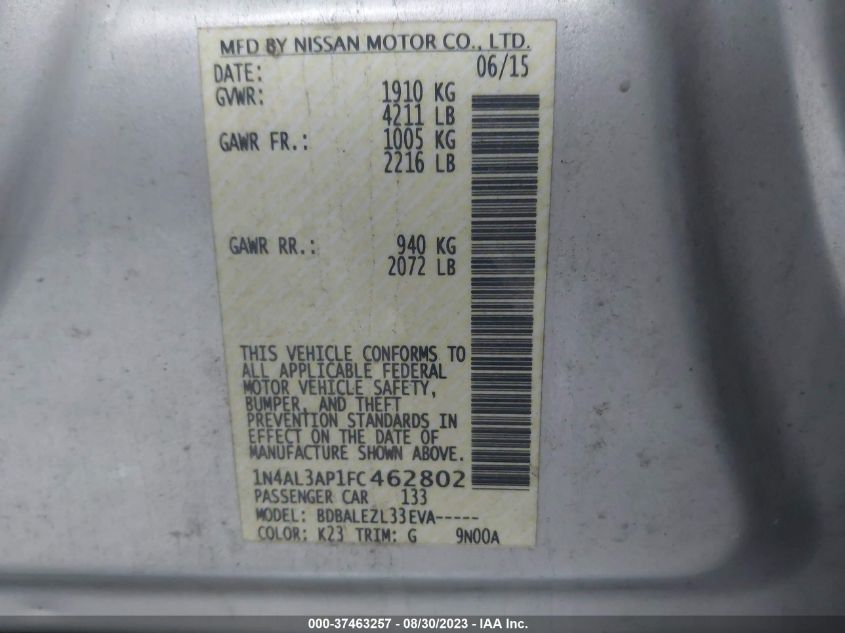 2015 NISSAN ALTIMA 2.5/S/SV/SL - 1N4AL3AP1FC462802