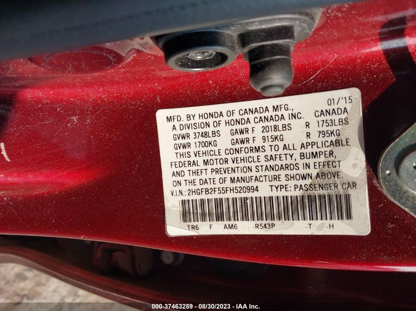 2015 HONDA CIVIC SEDAN LX - 2HGFB2F55FH520994