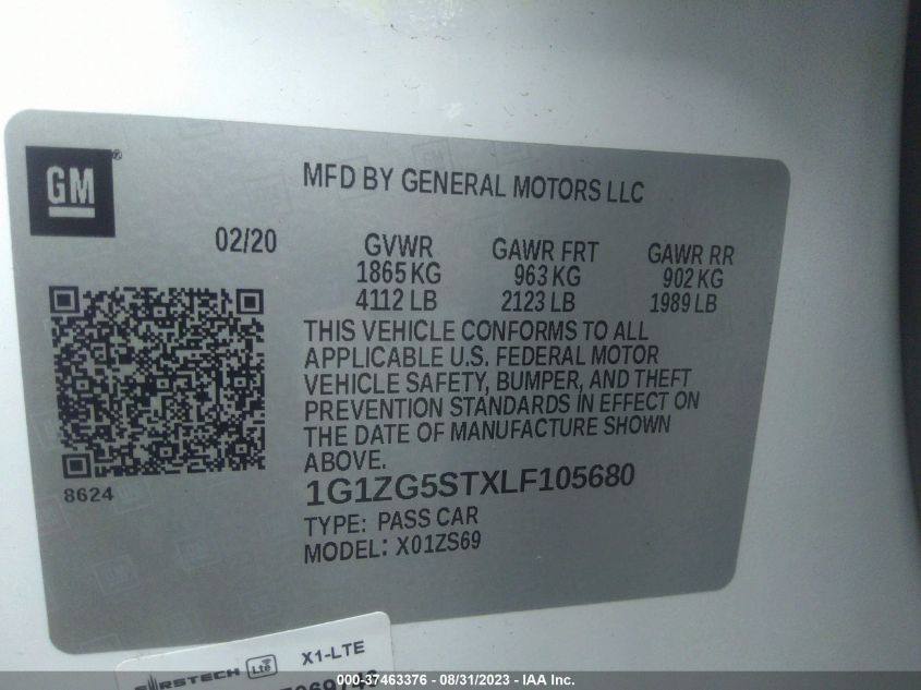 2020 CHEVROLET MALIBU RS - 1G1ZG5STXLF105680