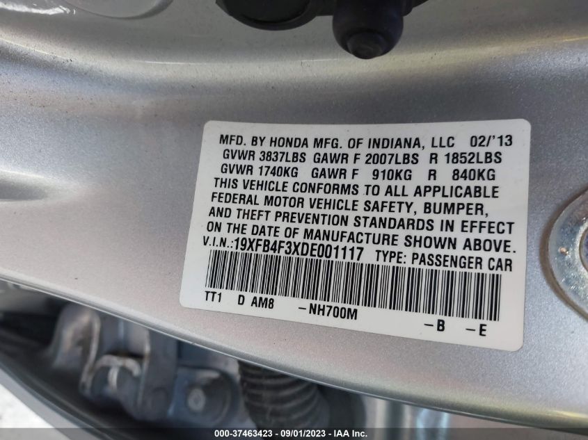2013 HONDA CIVIC HYBRID - 19XFB4F3XDE001117
