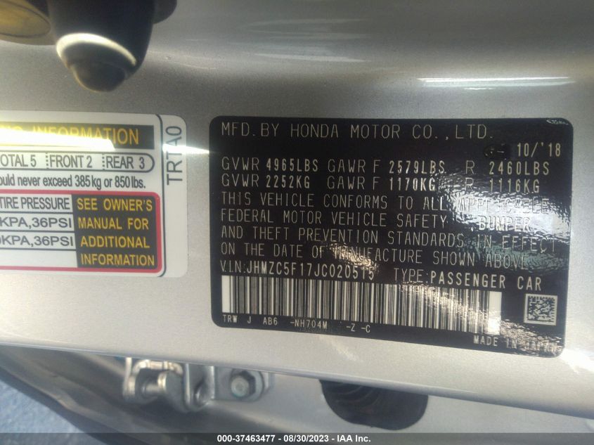 2018 HONDA CLARITY PLUG-IN HYBRID - JHMZC5F17JC020515