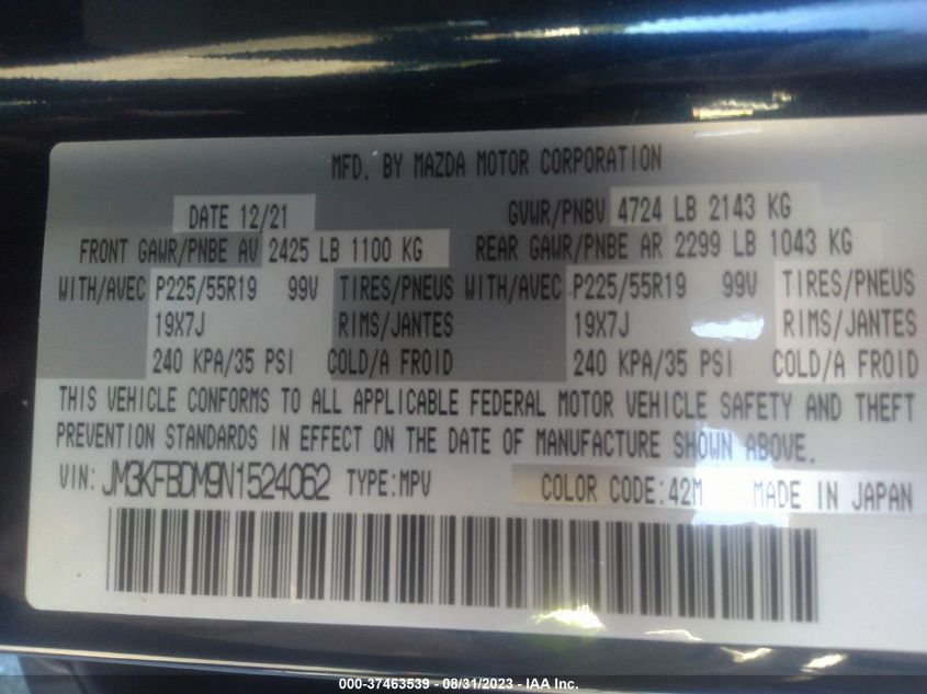 2022 MAZDA CX-5 PREMIUM - JM3KFBDM9N1524062