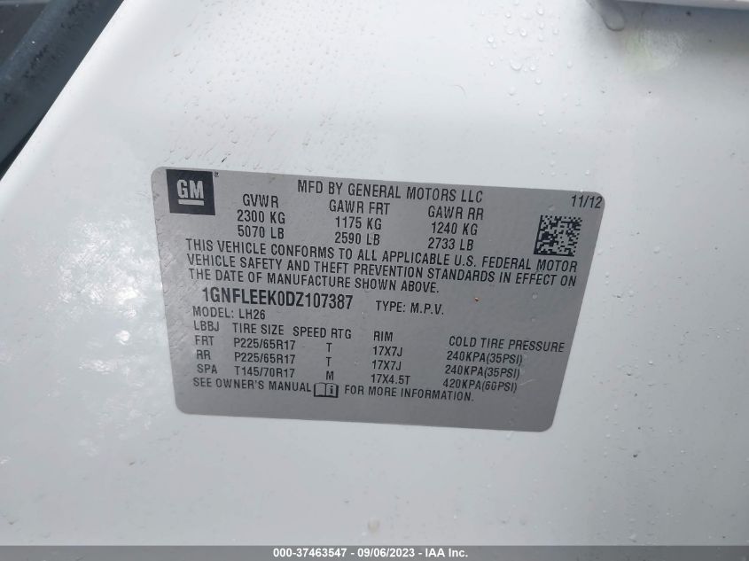 2013 CHEVROLET EQUINOX LT - 1GNFLEEK0DZ107387