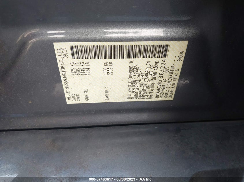 VIN 1N4AA6CV9LC363224 2020 NISSAN MAXIMA SV