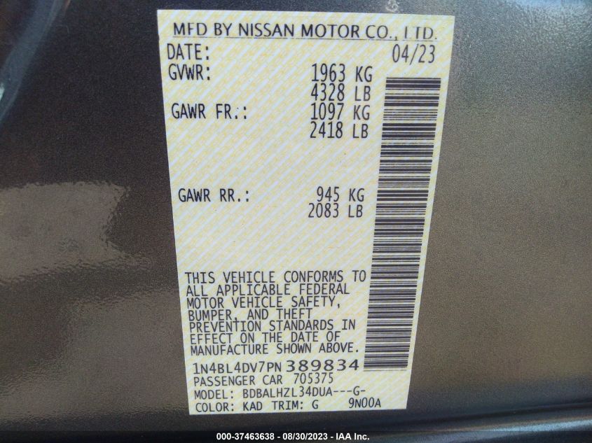2023 NISSAN ALTIMA SV - 1N4BL4DV7PN389834
