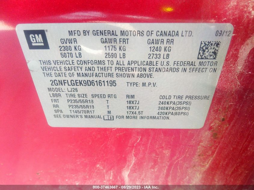 2013 CHEVROLET EQUINOX LTZ - 2GNFLGEK9D6161195