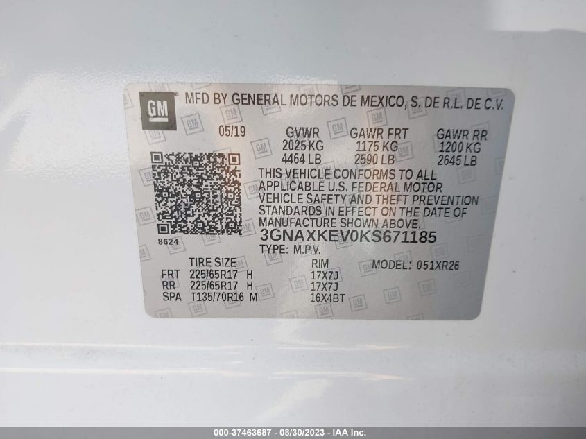 2019 CHEVROLET EQUINOX LT - 3GNAXKEV0KS671185