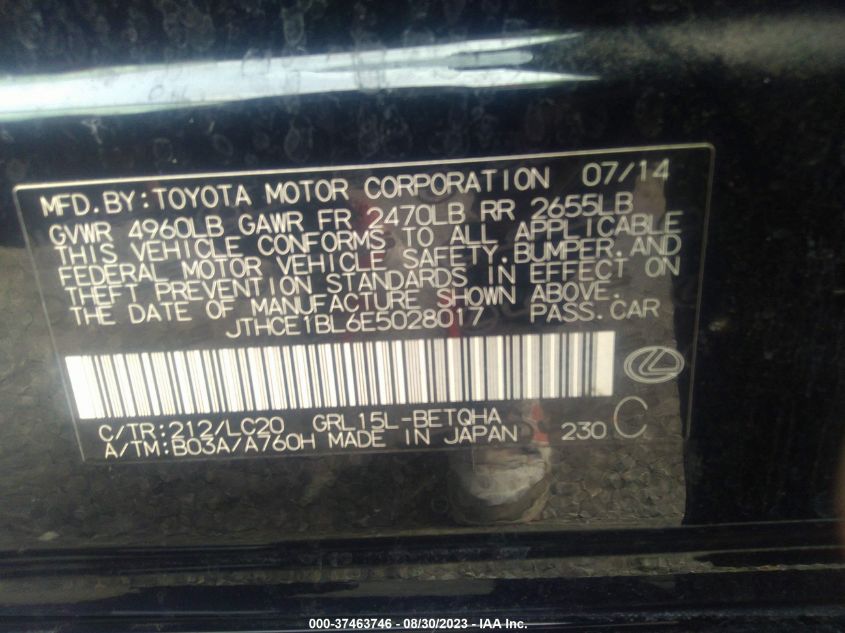 2014 LEXUS GS 350 - JTHCE1BL6E5028017