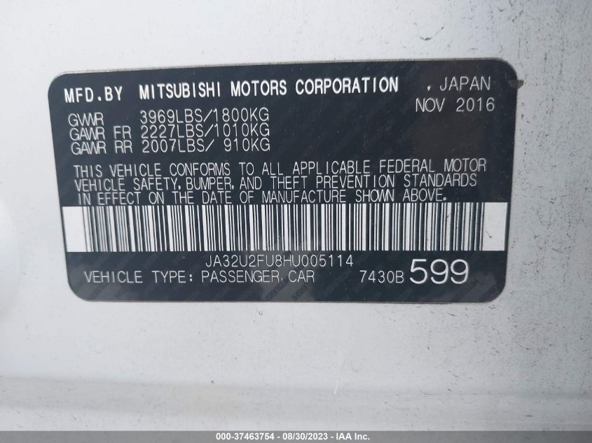 2017 MITSUBISHI LANCER ES - JA32U2FU8HU005114