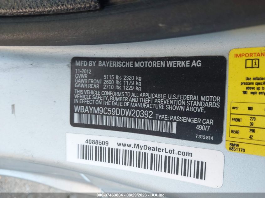 2013 BMW 6 SERIES 650I WBAYM9C59DDW20392