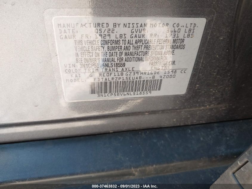 2022 NISSAN KICKS S - 3N1CP5BV6NL518559