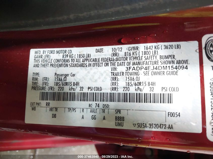 2013 FORD FIESTA SE - 3FADP4EJ4DM154094
