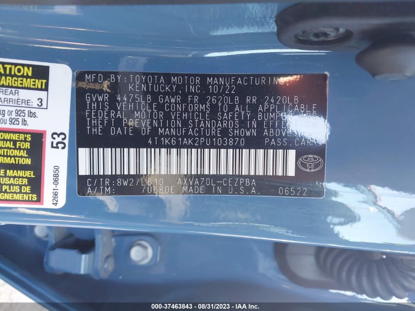 2023 TOYOTA CAMRY XSE - 4T1K61AK2PU103870