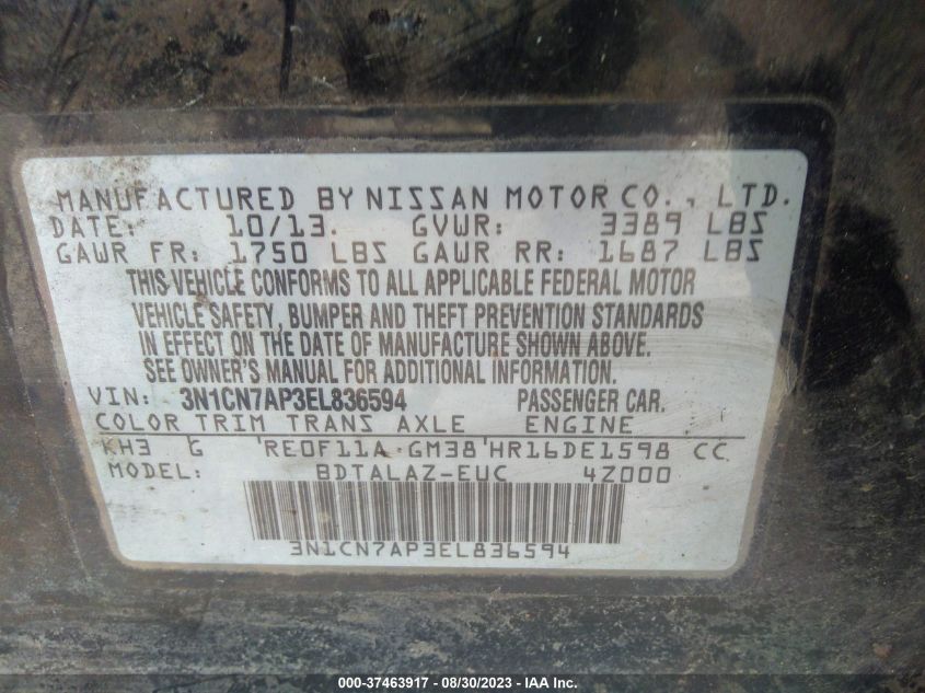 2014 NISSAN VERSA S PLUS - 3N1CN7AP3EL836594