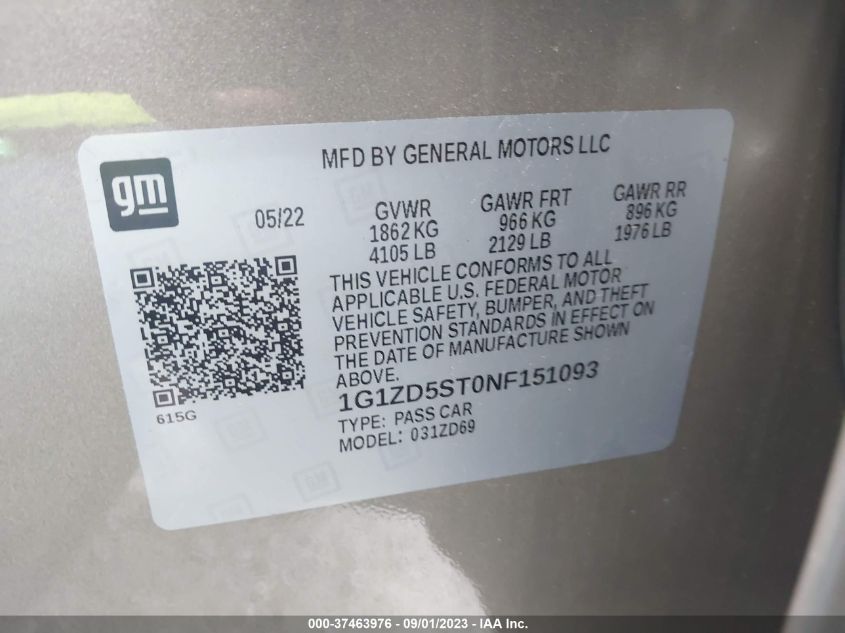 2022 CHEVROLET MALIBU LT - 1G1ZD5ST0NF151093