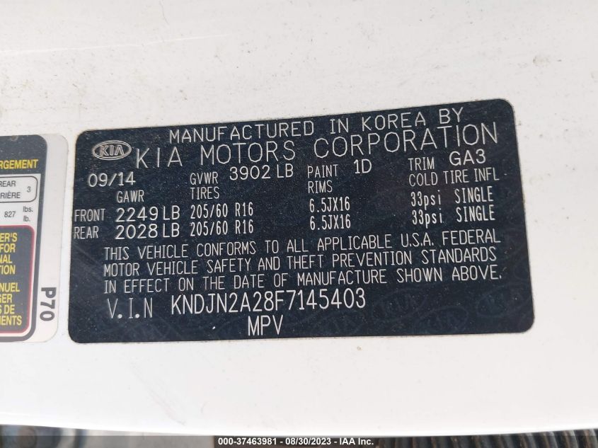 2015 KIA SOUL BASE - KNDJN2A28F7145403