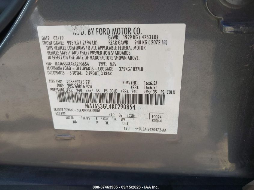 2019 FORD ECOSPORT SE - MAJ6S3GL4KC290854