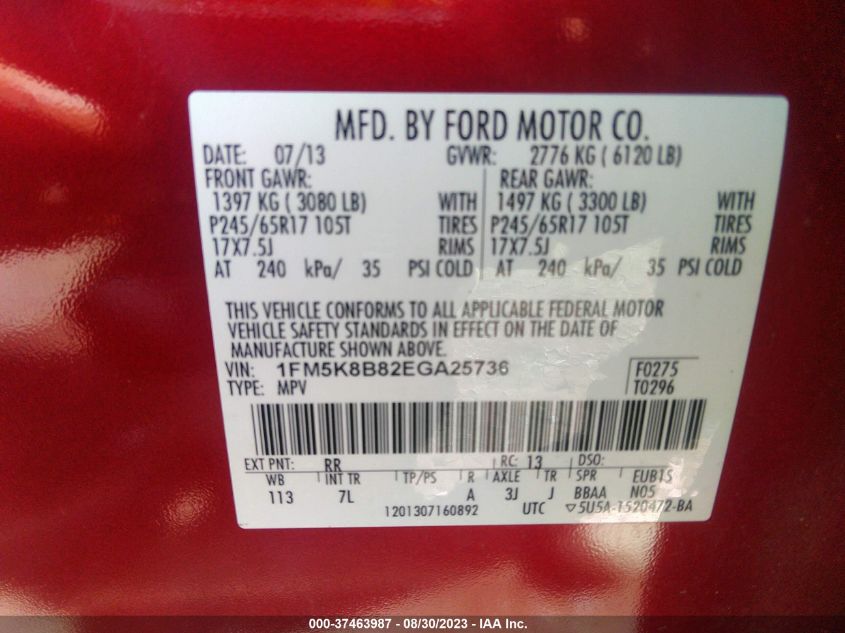2014 FORD EXPLORER BASE - 1FM5K8B82EGA25736