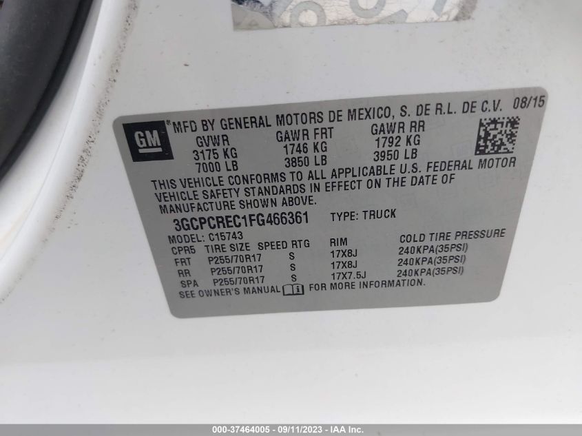 2015 CHEVROLET SILVERADO 1500 LT - 3GCPCREC1FG466361