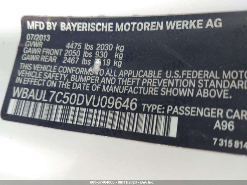 2013 BMW 1 SERIES 128I WBAUL7C50DVU09646