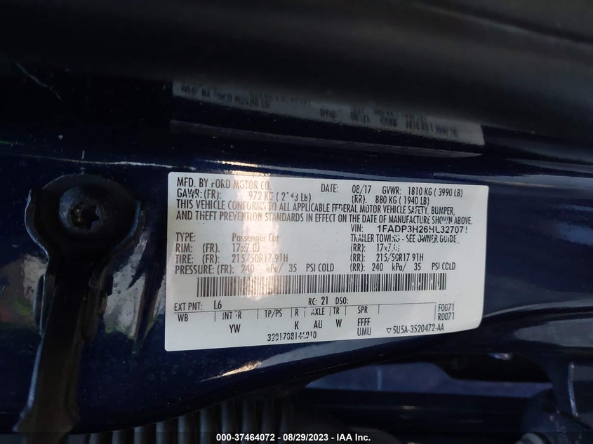 VIN 1FADP3H26HL327071 2017 FORD FOCUS SEL