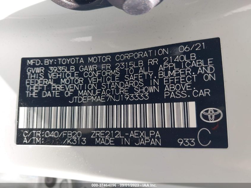 2022 TOYOTA COROLLA LE - JTDEPMAE7NJ193333