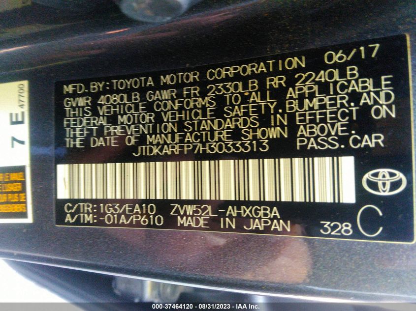 2017 TOYOTA PRIUS PRIME PLUS/PREMIUM/ADVANCED - JTDKARFP7H3033313