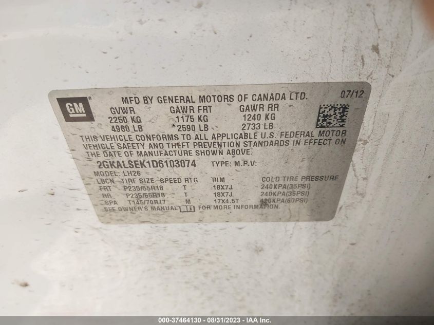 2013 GMC TERRAIN SLE - 2GKALSEK1D6103074