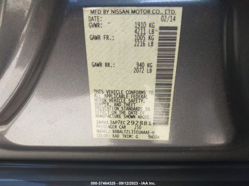 2014 NISSAN ALTIMA 2.5/S/SV/SL - 1N4AL3AP7EC292881
