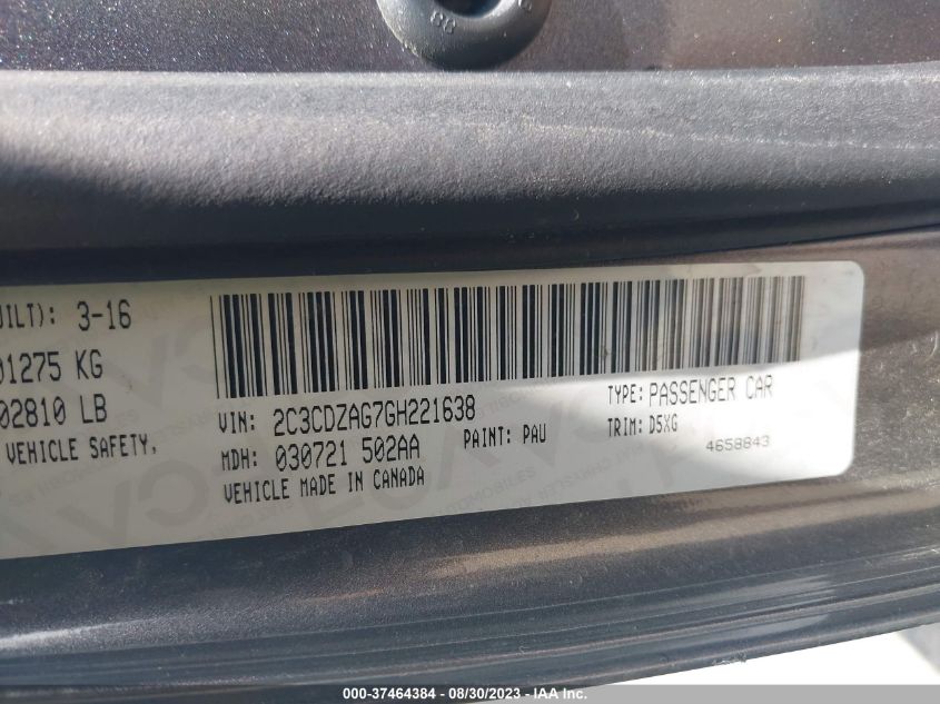 2016 DODGE CHALLENGER SXT - 2C3CDZAG7GH221638