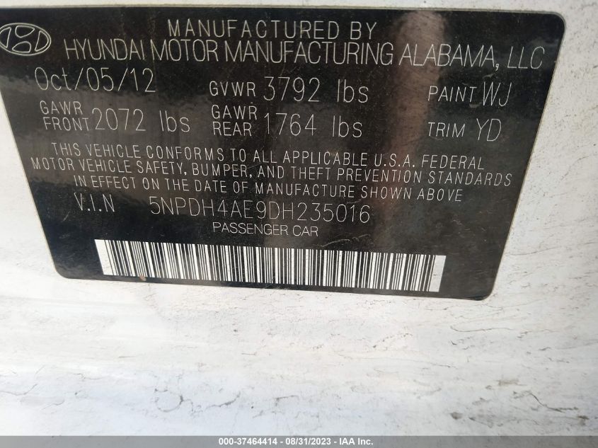 2013 HYUNDAI ELANTRA GLS - 5NPDH4AE9DH235016