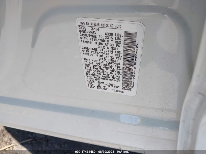 2014 NISSAN ROGUE SELECT S - JN8AS5MT0EW607492