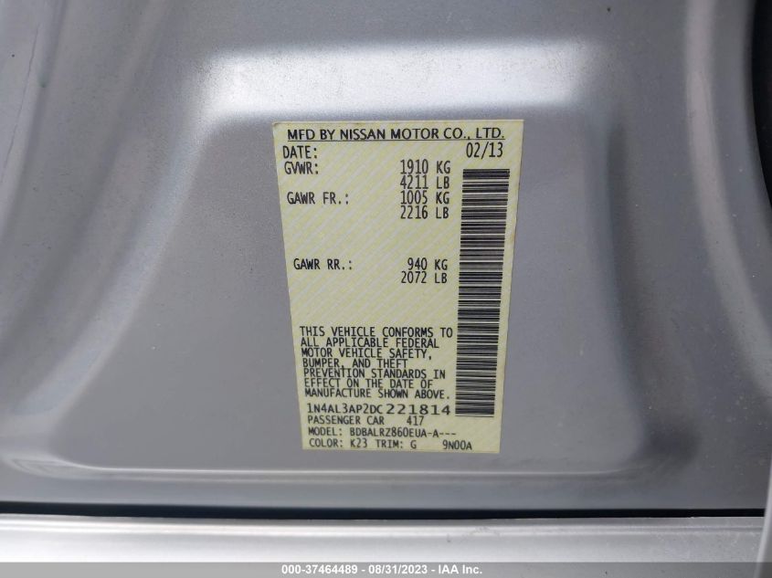 2013 NISSAN ALTIMA 2.5 S - 1N4AL3AP2DC221814