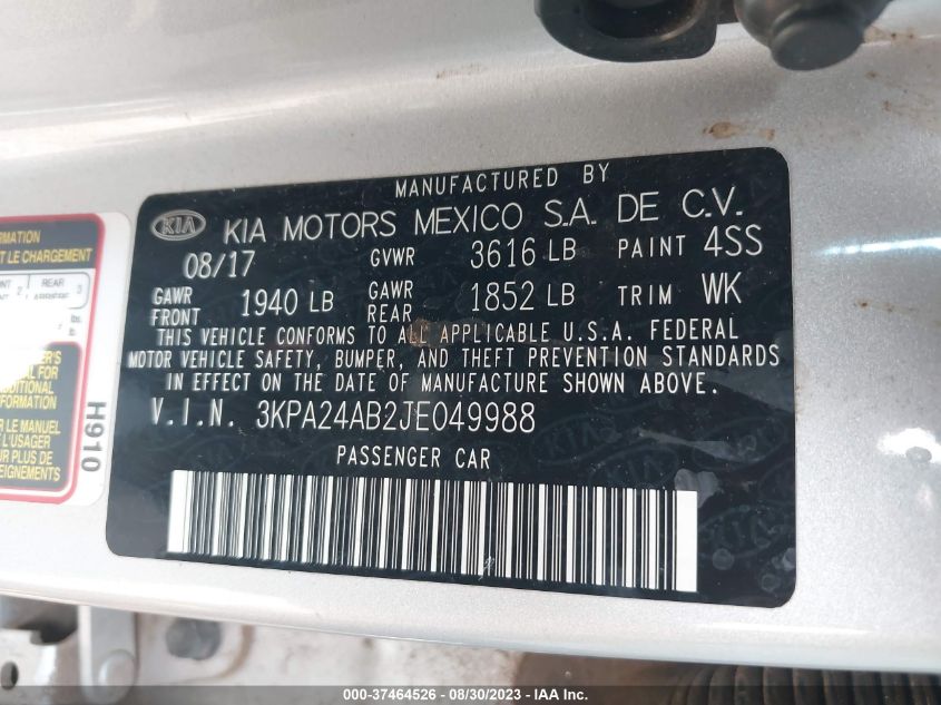 2018 KIA RIO S - 3KPA24AB2JE049988