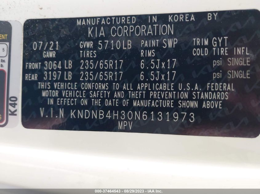 2022 KIA CARNIVAL LX - KNDNB4H30N6131973
