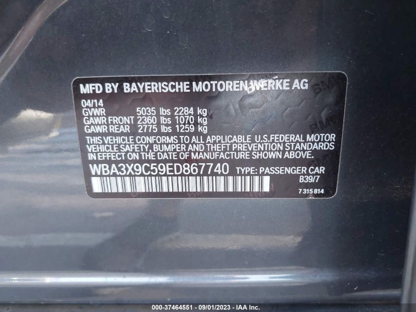2014 BMW 3 SERIES GRAN TURISMO 335I XDRIVE WBA3X9C59ED867740