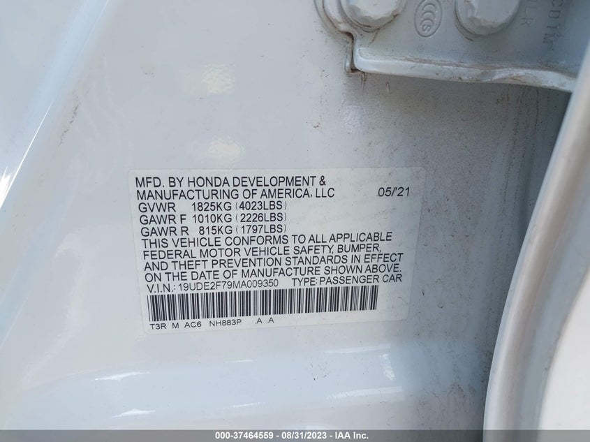 VIN 19UDE2F79MA009350 2021 ACURA ILX PACKAGE