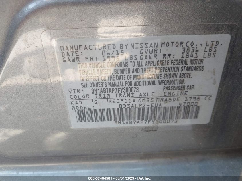 2015 NISSAN SENTRA S/SV/SR/SL - 3N1AB7AP7FY300073