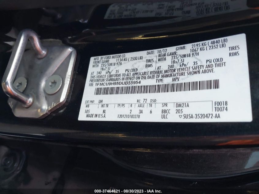 2013 FORD ESCAPE SEL - 1FMCU9H95DUB55954