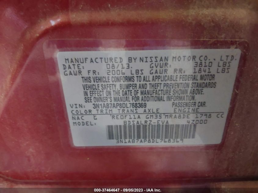 2013 NISSAN SENTRA SR - 3N1AB7AP8DL768369
