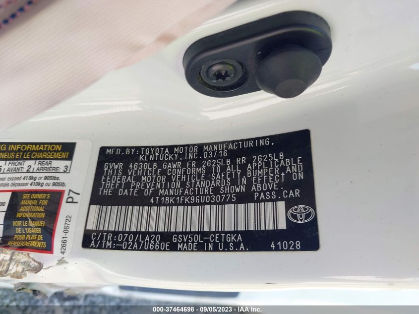 2016 TOYOTA CAMRY XSE/XLE - 4T1BK1FK9GU030775