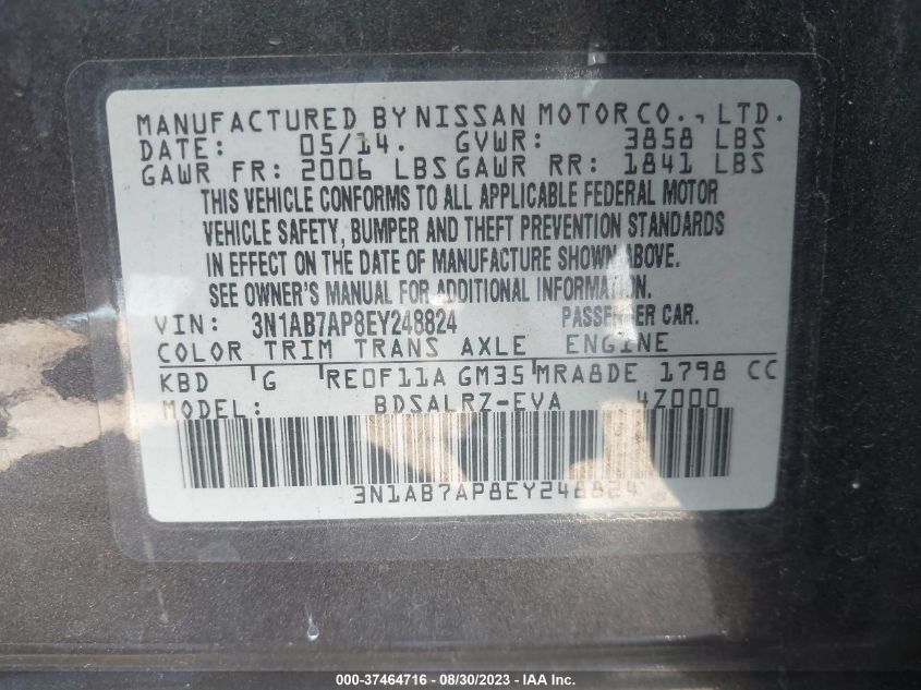 2014 NISSAN SENTRA SR - 3N1AB7AP8EY248824