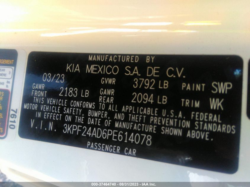 2023 KIA FORTE LX/LXS - 3KPF24AD6PE614078