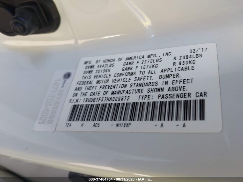 VIN 19UUB1F57HA009872 2017 ACURA TLX W/TECHNOLOGY PKG